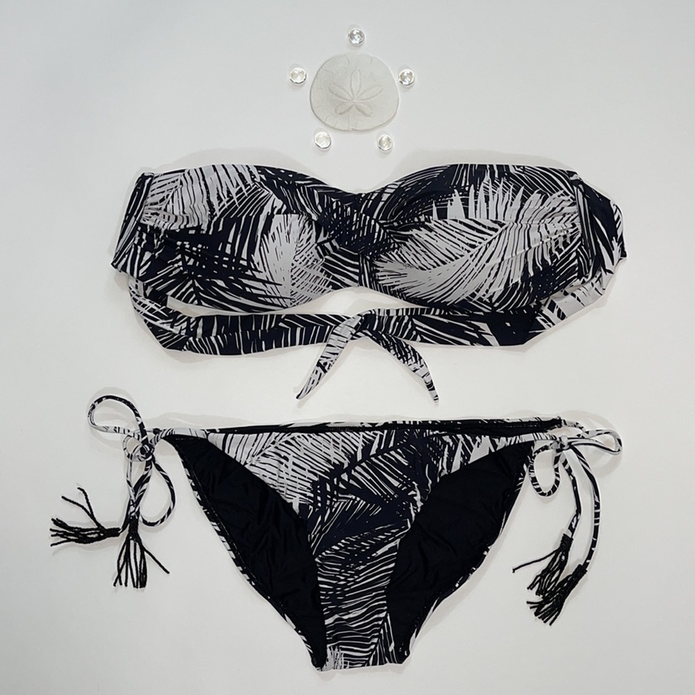 Pilyq Bandeau Top Bikini Set Black & White Size Large NWT
